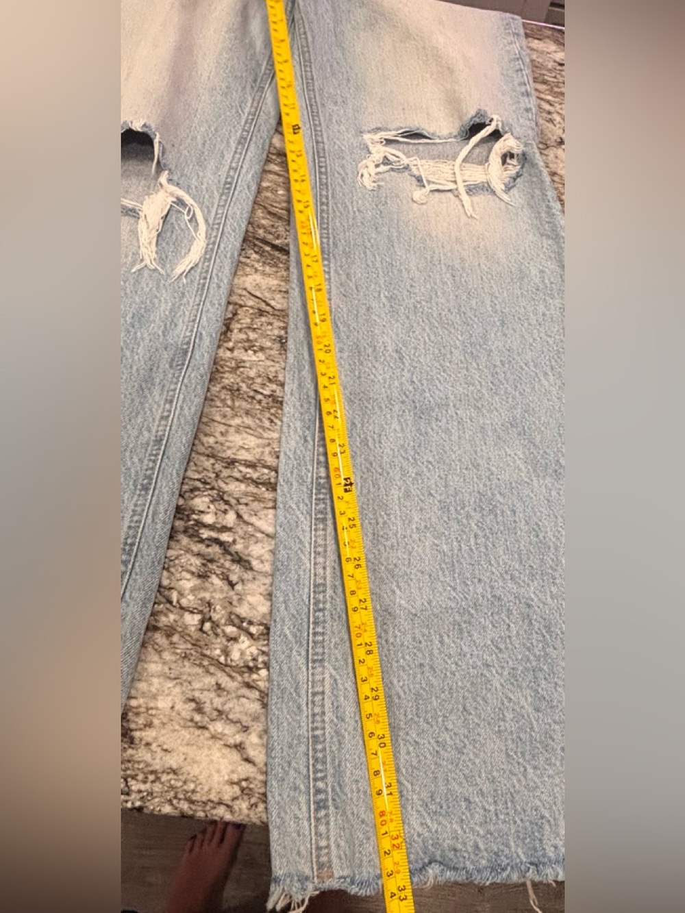 Zara Light Blue Ripped Wide  Leg Jeans Size 6 - Picture 4 of 8